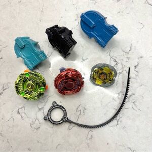 Vintage Y2K Metallic Metal BeyBlades Set of 3 and Launchers